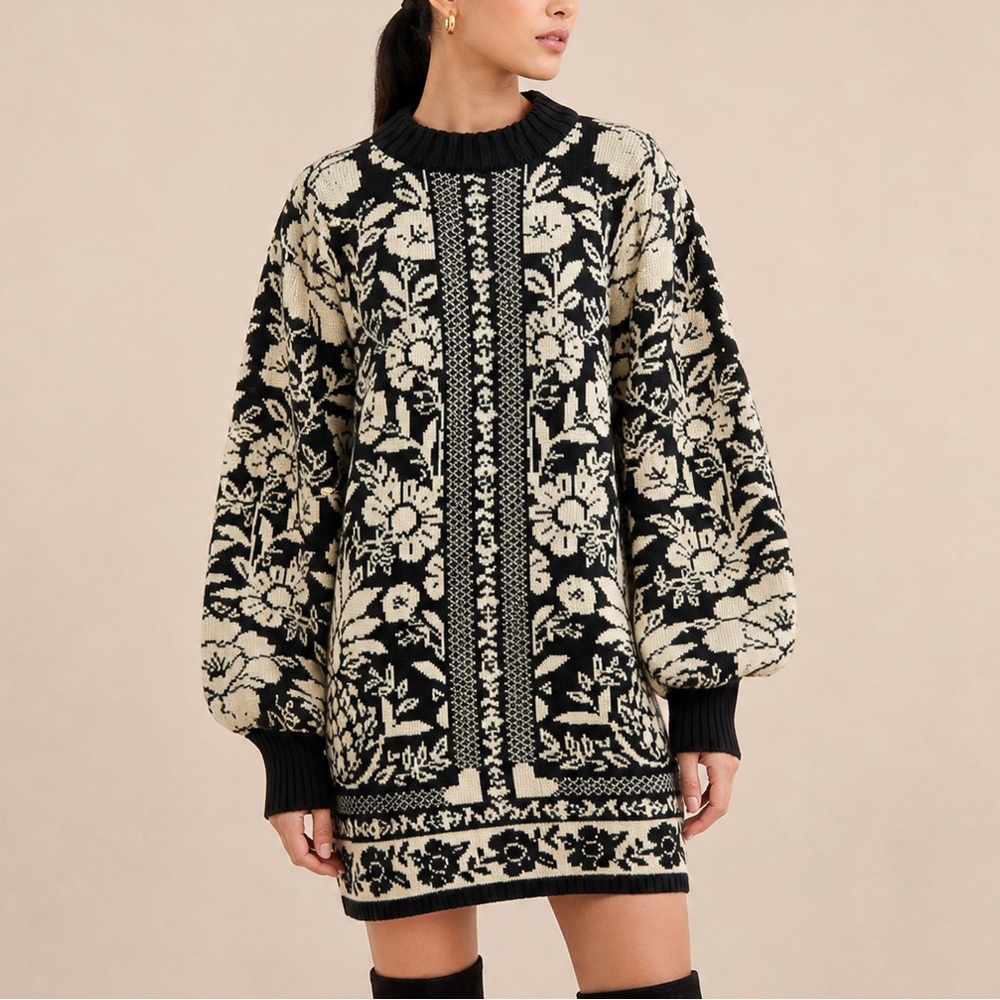 FARM RIO Pineapple Garden Mini Knit Sweater Dress